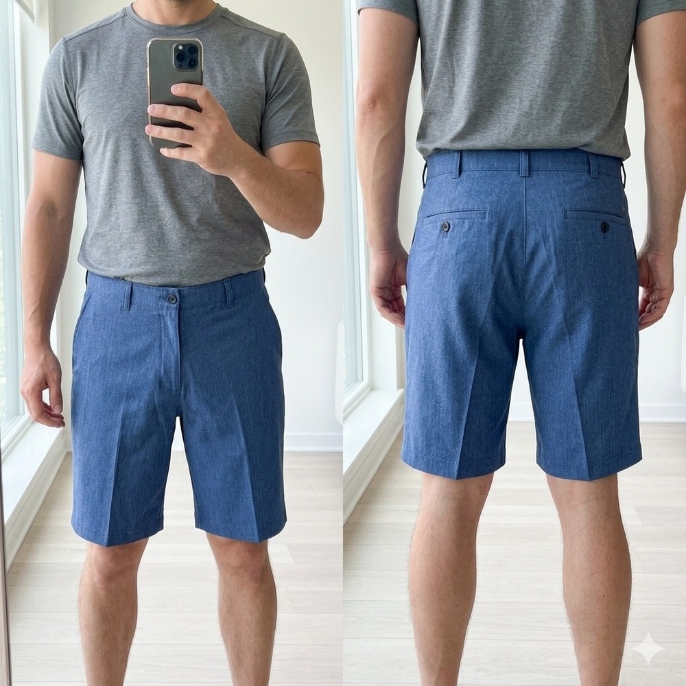 Jack Nicklaus Golden Bear Golf Shorts Men's 38 Blue Herringbone Wicking Textured